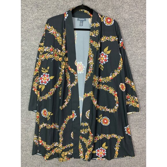 Modcloth Womens Large Florals Kimono Topper Open Front Black Floral‎ - Picture 1 of 11
